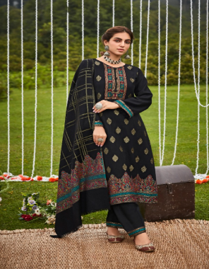 black  top - pure original wool pashmina kaani weaving jacquard (2.50 mtrs) | dupatta - pure original wool pashmina kaani weaving jacquard pallu shawl (2.30 mtrs) | bottom - pure pashmina salwar (3 mtrs) fabric embroidery  work casual  