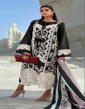 black top - pure cotton embroidered | bottom - semi cotton | dupatta - tabby silk printed dupatta (pakistani copy) fabric embroidery work festive 