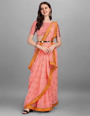 peach designer embroidery butti work in all over saree with georgette fabric saree (cut - 5.40) | sartin banglory blouse (cut - 0.80) fabric embroidery work ethnic  