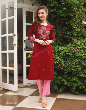 red rayon fabric embroidery work casual 
