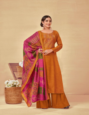 orange top - pashmina jacquard designer print with exclusive embroidery work | bottom - heavy pahmina spun | dupatta - twill pashmina shawl printed (2.25 mtr) fabric printed work wedding 