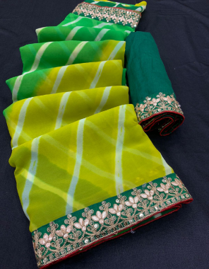 yellow party wear designer leheriya bandhani saree with un stitched blouse fabric gota patti work work casual 