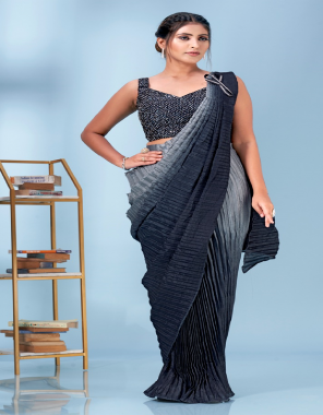 grey pure crush chinon padding | fully stitched saree and stitched handwork blouse | blouse size - 36 (2 - 2 inch margin inside & can be extended upto 40) fabric sequence  work ethnic 