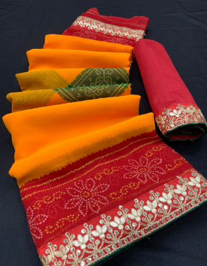 orange bandhani print georgette fabric printed work festive 