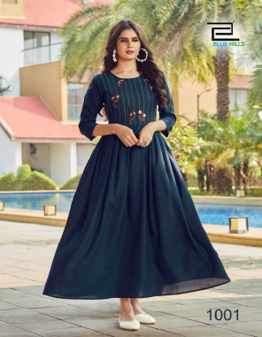 navy blue rayon 14kg premium quality | length - 51 | black - with embroidery and mirror work and ( 3.5 flair ) | navy blue - with embroidery work ( 2.5 flair ) | pitch - with embroidery and hand work ( 2.4 flair ) fabric embroidery work ethnic 