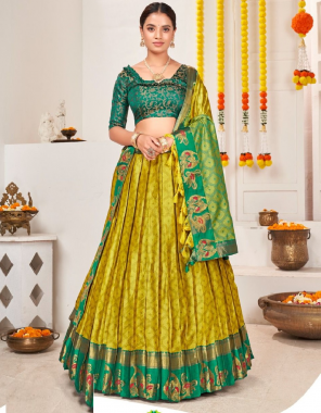 yellow choli - chanderi jacquard (length - 1 mtrs) | lehenga - (length - 42 inches) | dupatta - soft net (length - 2.40 mtrs) fabric jacquard work wedding 