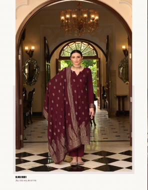 maroon top - pure viscose jacquard pashmina | bottom - pure pashmina | dupatta - viscose jacquard pashmina fabric printed work wedding 