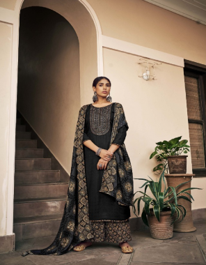 black top - pure wool pashmina with exclusive embroidery work (2.50 mtrs) | bottom - pure pashmina spun patiala salwar (3 mtrs) | dupatta - pure wool pashmina shawl (2.30 mtrs) fabric embroidery work ethnic 