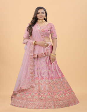 baby pink velvet - (3 mtrs) | inner - micro cancan and canvas also comes for more volume of flair semi stitched up to 44 size (length - 42) | choli - velvet un - stitched (0.80 mtrs) velvet up to 46 size available | dupatta - net dupatta (2.50 mtrs) fabric embroidery work wedding 