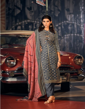 grey top - pure pashmina designer print | bottom - pashmina | dupatta - pashmina shawl print with arca lace fabric printed work casual 