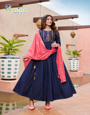 navy blue gown - premium heavy silkly muslin with cotton mall inner ( length - 54 ) | dupatta - heavy nylon viscose with fancy lace work  fabric embroidery work ethnic 