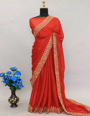 red saree - georgette | blouse - mono heavy banglori silk fabric embroidery work wedding 