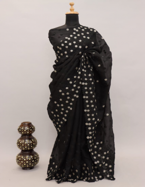 black saree - heavy khadi organza silk | saree - fancy embroidery thread and rivet work | blouse - heavy khadi organza silk | blouse - fancy embroidery thread work fabric embroidery work festive 