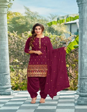 maroon top - heavy faux georgette with embroidery work with sequence work inner santoon attached (length - 42 , size upto - 54) | bottom - heavy santoon silk (2.75 mtr) | dupatta - heavy naznin chiffon with embroidery work with sequence work length - 2 mtr fabric embroidery work wedding 