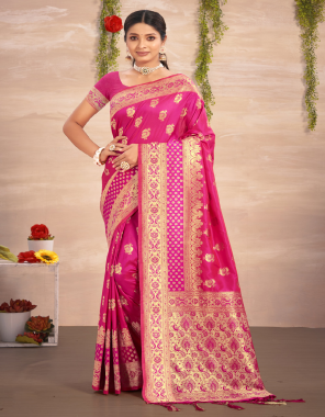 pink silk heavy banarasi fabric printed  work wedding 