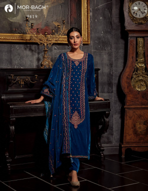 navy blue top - pure 9000 velvet | bottom - pure 9000 velvet | dupatta - pure 9000 velvet fabric embroidery work wedding 