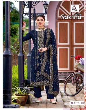 navy blue top - premium viscose dola jacquard designer suit with swarovski diamond | bottom - pure pashmina dyed | dupatta - premium viscose dola designer dupatta with four side piping lace  fabric embroidery work festive 