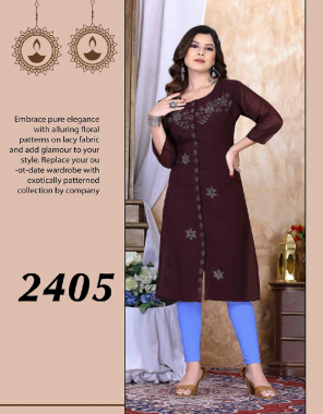 coffee heavy georgette fabric embroidery work ethnic 