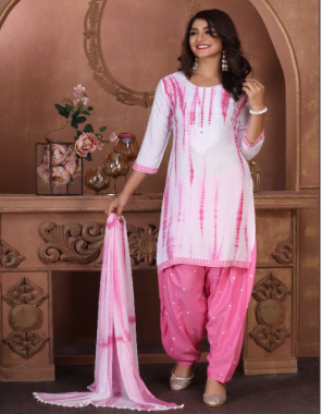 baby pink  top - rayon shibori with work | bottom - rayon patiyala work | dupatta - shibori 4 side lace fabric printed work ethnic 