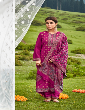 rani pink top - pure original wool pashmina kaani heavy weaving jacquard | dupatta - pure original wool pashmina kaani heavy weaving jacquard shawl (2.30 mtr apx) | bottom - pure pashmina salwar  fabric embroidery work wed 