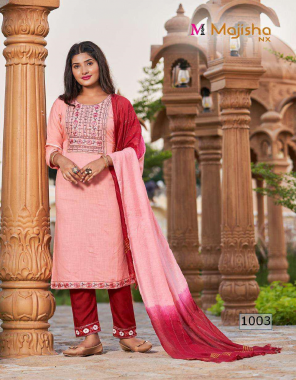 baby pink top - 14 kg rayon slub with embroidery work | bottom - rayon slub with embroidery work | dupatta - chanderi dyble fabric embroidery work ethnic 