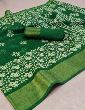 dark green soft cotton slub fabric printed work ethnic  