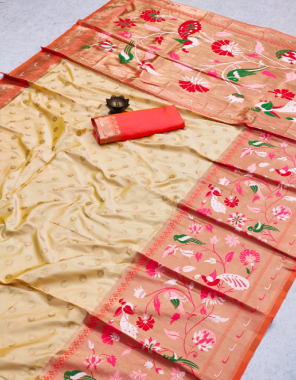 cream banarasi silk fabric printed work ethnic  