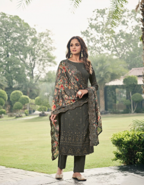 grey  top - georgette with sequence embroidery work | dupatta - chinon digital print with sequence embroidery work | bottom & inner - dull santoon  fabric embroidery  work wedding  