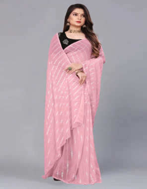 pink premium soft pure georgette (5.50 mtr) | blouse - georgette with sequence embroidery (0.80 mtr) ( master copy) fabric sequance work festive 