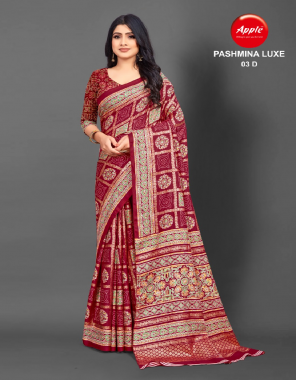 red pashmina silk  fabric printed work ethnic  