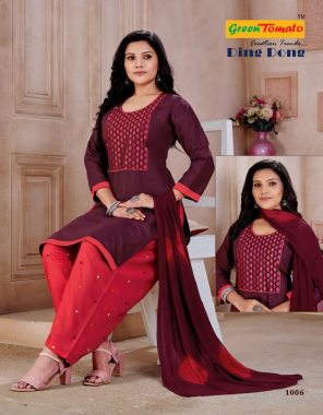 maroon top - cotton embroidery work with inner | ptiyala - r.cotton work | dupatta - fancy dying  fabric embroidery work festive 