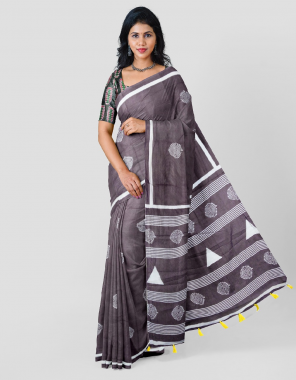 grey jaipuri block print cotton (5.50 mtr) | blouse - cotton printed (0.80 mtr) fabric printed work casual 