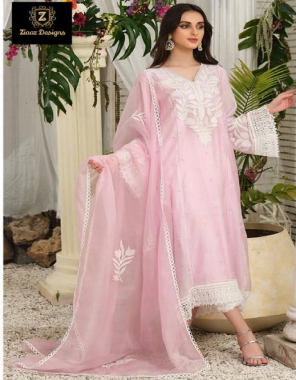 baby pink top - jaam cotton (semi stitched) embroidery and heavy border lace | bottom - cotton with heavy lace (unstitched) | dupatta - organza heavy embroidered with fine border lace  fabric embroidery work wedding 