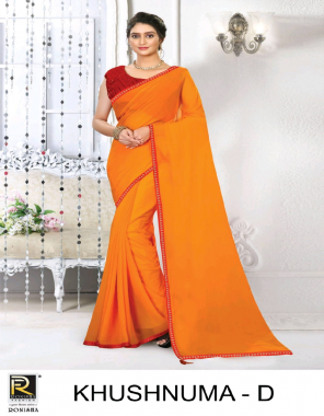orange georgette | (blouse stitch upto 32 to 38)  fabric plain work work ethnic  