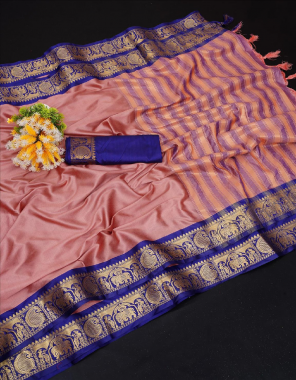 peach pure cotton silk jacquard saree with heavy zari patta , brocade blouse & jhallar pallu  fabric printed work ethnic  