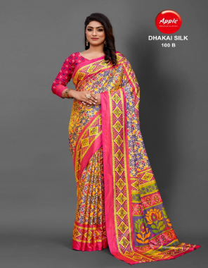 pink dhakai silk  fabric printed work ethnic  