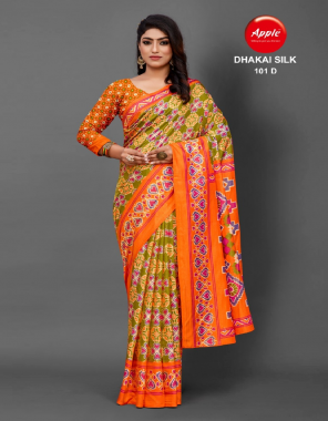 orange dhakai silk  fabric printed work festive 