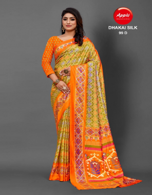 orange dhakai silk  fabric printed work casual 