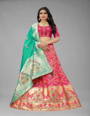 pink lehenga - banarasi silk | flair - 3 meter | inner - micro (semi stitched up to 44 (length - 42)) | choli - banarasi silk (unstitched 0.80 meter) (up to 46) | dupatta - banarasi silk (2.50 mtr) fabric embroidery work wedding 