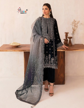 black top - velvet 9000 with heavy self embroidery | bottom - pashmina pure viscose | dupatta - net heavy embroidered (pakistani copy) fabric embroidery work festive 