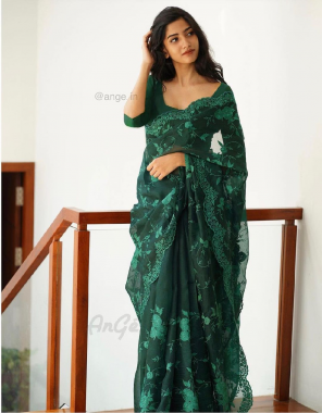 dark green soft organza | blouse - banglory silk (master copy) fabric embroidery work wedding  