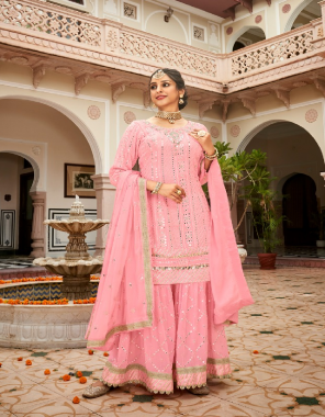 pink top - faux georgette with embroideryb work with heavy fancy lace | dupatta - georgette & net with embroidery work | plazo - fox georgette with embroidery plazo front & back work fabric embroidery work festive 