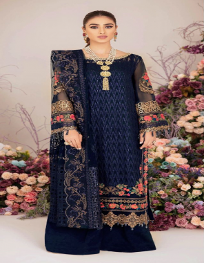navy blue top - fox georgette heavy embroidered | inner / bottom - heavy santoon | dupatta - nazneen heavy embroidered (pakistani copy) fabric embroidery  work wedding 