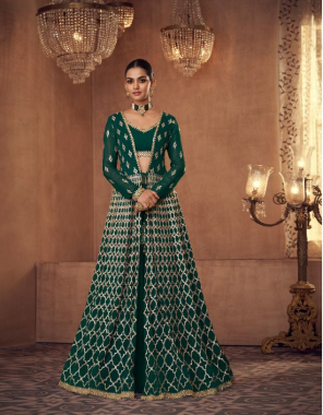 dark green georgette | sizes - free size stitched  fabric embroidery  work wedding 