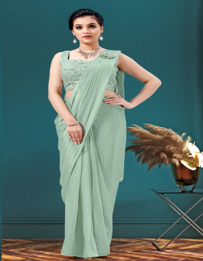 parrot green  ice georgette | fully stitched saree with designer mirror work blouse | blouse size - 36 (2-2 inch margin inside) | can be extended 40 fabric mirror work work wedding 