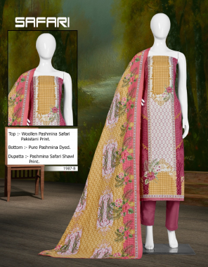 pink top - woollen pashmina safari pakistani print | bottom - pure pashmina dyed | dupatta - pashmina safari shawl print fabric printed  work festive 