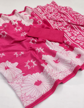 pink cotton silk  fabric printed  work ethnic 