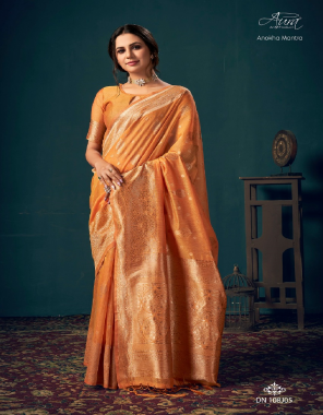 orange  soft cotton with weaving pallu and border abd butta fabric weaving work wedding 