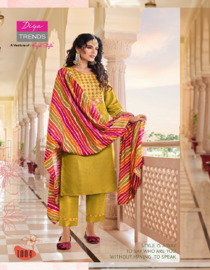 yellow kurti - chanderi | pant - fancy embroidery work | dupatta - muslin printed | length - 46 to 48 fabric embroidery work ethnic 