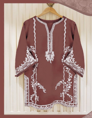 brown kurti - pure georgette | inner - pure crepe | bottom - pure cotton sartin stratchable | dupatta - chiffon wir-embroidery work fabric embroidery work festive 